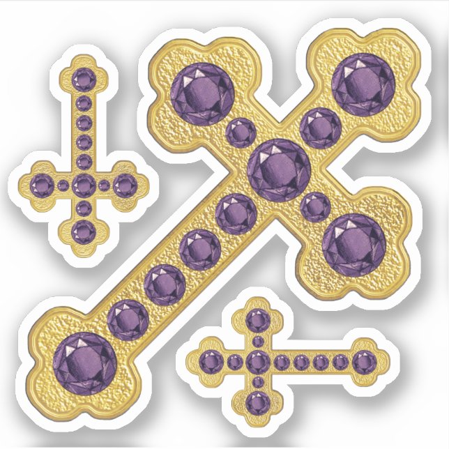 Budded Crosses with 12 Faux Amethysts - Contour Sticker (Front)