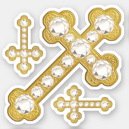 Budded Crosses with 12 Faux Diamonds _ Contour Sticker