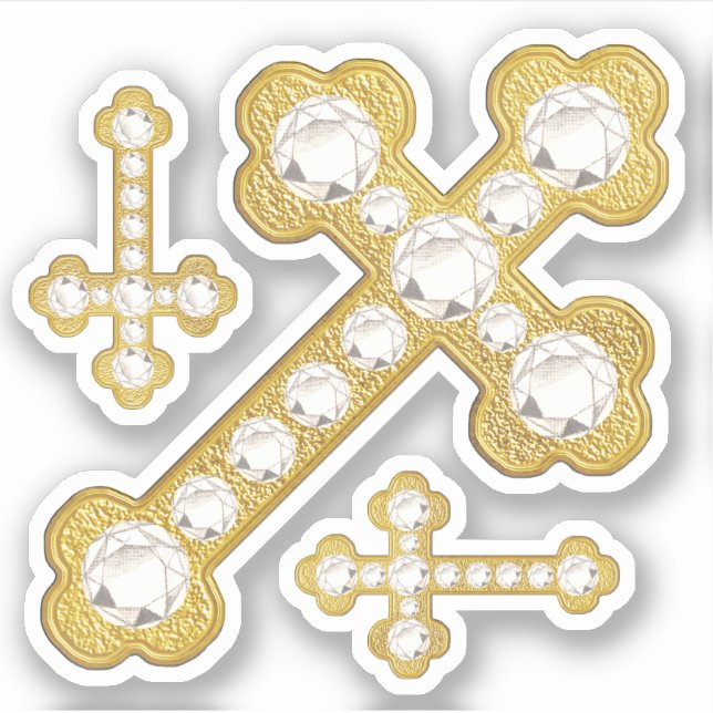 Budded Crosses with 12 Faux Diamonds - Contour Sticker (Front)