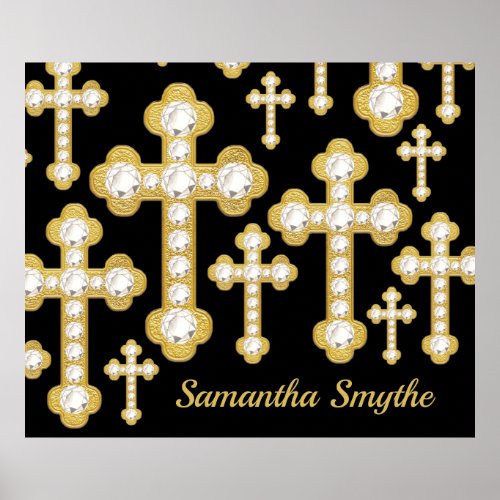 Budded Crosses with 12 Faux Diamonds _ Poster