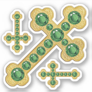 Budded Crosses with 12 Faux Emeralds - Contour Sticker
