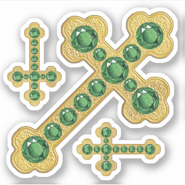 Budded Crosses with 12 Faux Emeralds - Contour Sticker (Front)