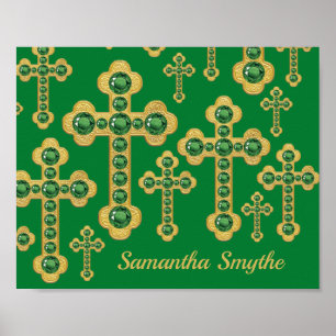 Budded Crosses with 12 Faux Emeralds - Poster