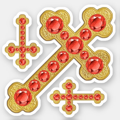 Budded Crosses with 12 Faux Garnets _ Contour Sticker