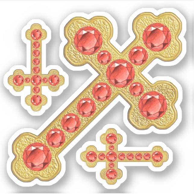 Budded Crosses with 12 Faux Garnets - Contour Sticker (Front)