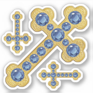Budded Crosses with 12 Faux Sapphires - Contour Sticker