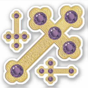 Budded Crosses with 5 Faux Amethysts - Contour Sticker