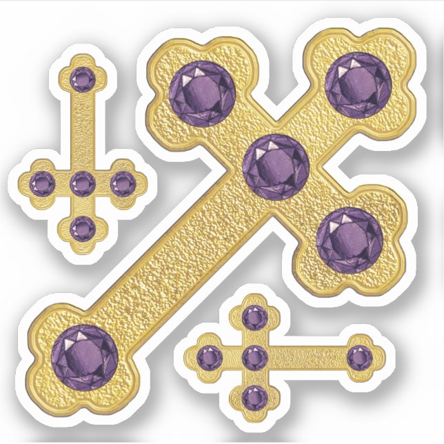 Budded Crosses with 5 Faux Amethysts - Contour Sticker (Front)