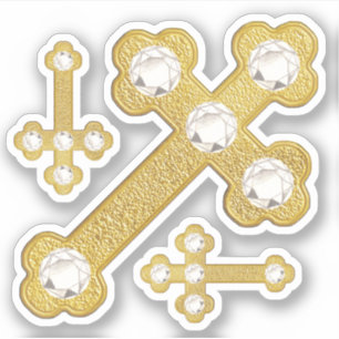 Budded Crosses with 5 Faux Diamonds - Contour Sticker