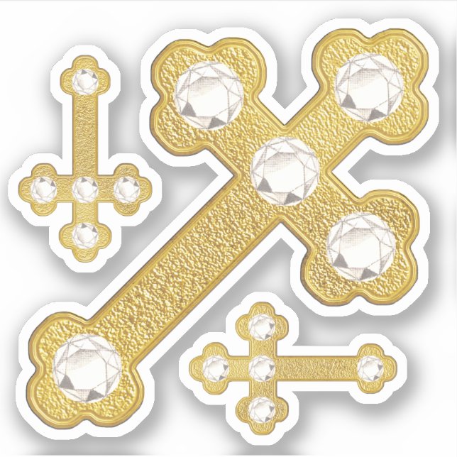 Budded Crosses with 5 Faux Diamonds - Contour Sticker (Front)