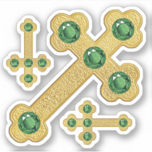 Budded Crosses with 5 Faux Emeralds - Contour Sticker