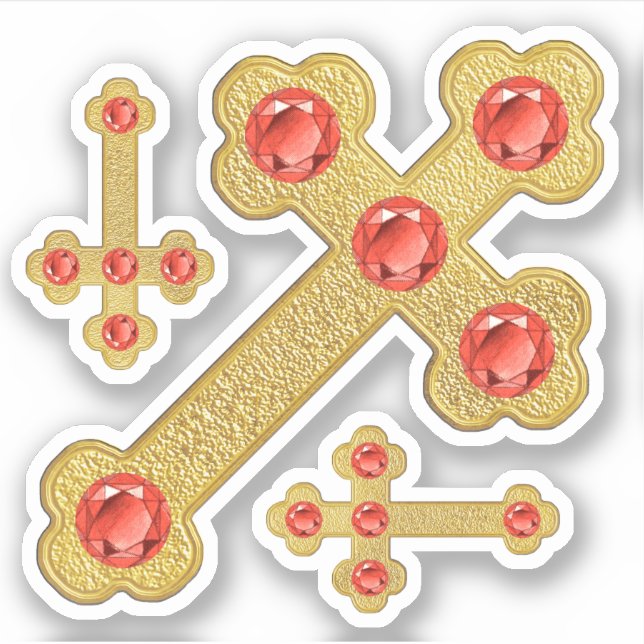 Budded Crosses with 5 Faux Garnets - Contour Sticker (Front)
