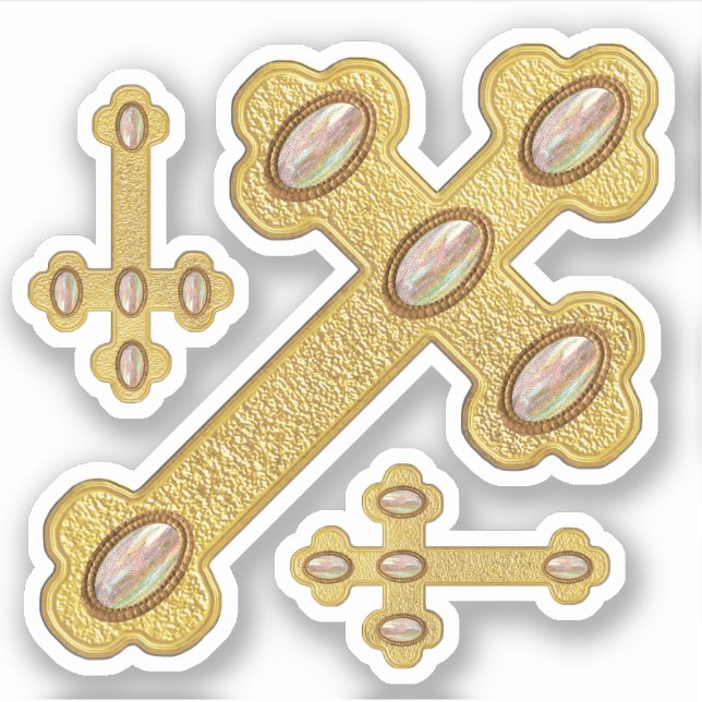 Budded Crosses with 5 Faux Opals - Contour Sticker (Front)