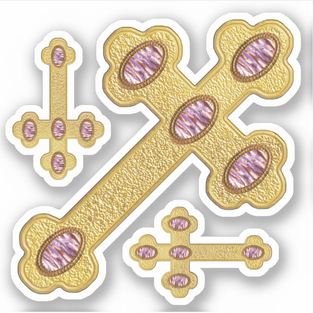 Budded Crosses with 5 Faux Purple Agates - Contour Sticker (Front)