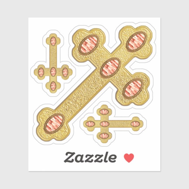 Budded Crosses with 5 Faux Red Agates - Contour Sticker (Sheet)