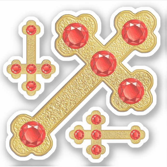 Budded Crosses with 5 Faux Rubies - Contour Sticker (Front)