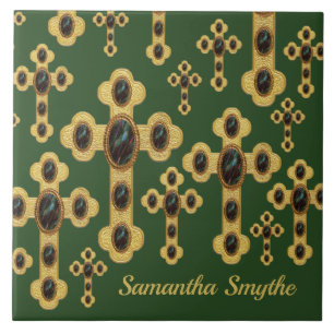 Budded Crosses with 6 Faux Bloodstones - Ceramic Tile