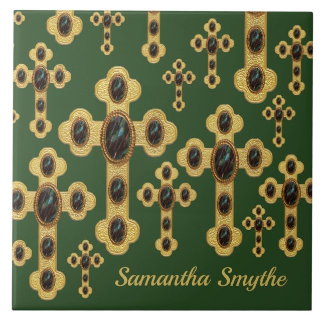 Budded Crosses with 6 Faux Bloodstones - Ceramic Tile (Front)