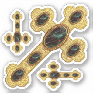 Budded Crosses with 6 Faux Bloodstones - Contour Sticker