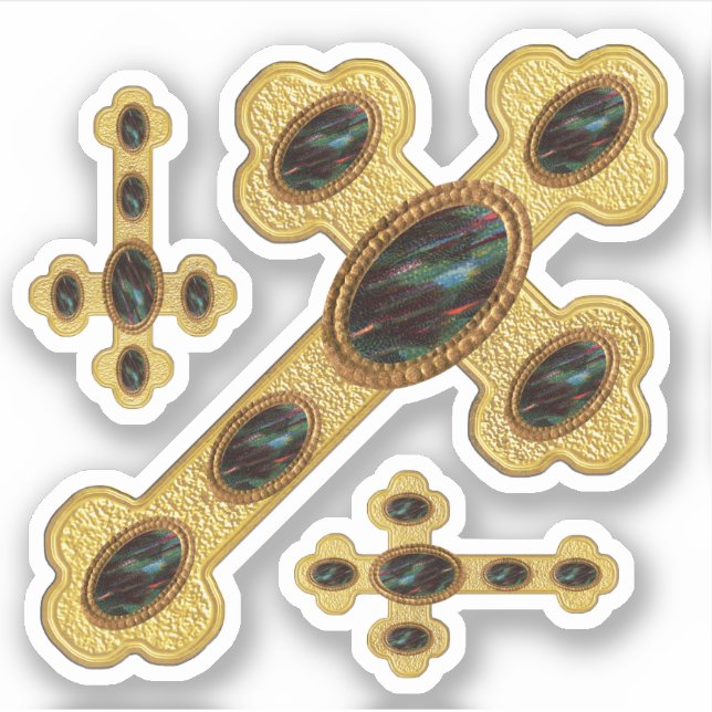 Budded Crosses with 6 Faux Bloodstones - Contour Sticker (Front)