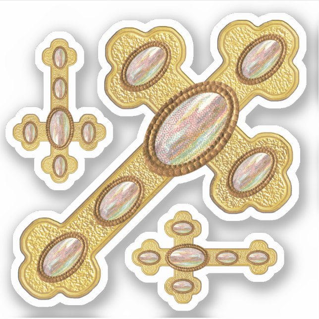 Budded Crosses with 6 Faux Opals - Contour Sticker (Front)