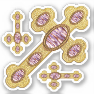 Budded Crosses with 6 Faux Purple Agates - Contour Sticker