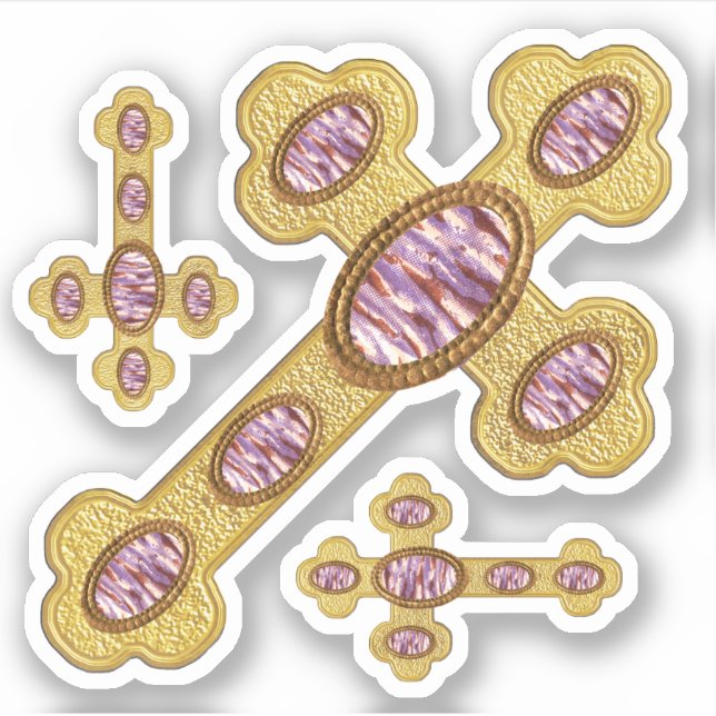 Budded Crosses with 6 Faux Purple Agates - Contour Sticker (Front)