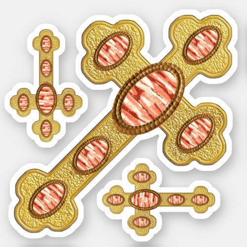 Budded Crosses with 6 Faux Red Agates _ Contour Sticker