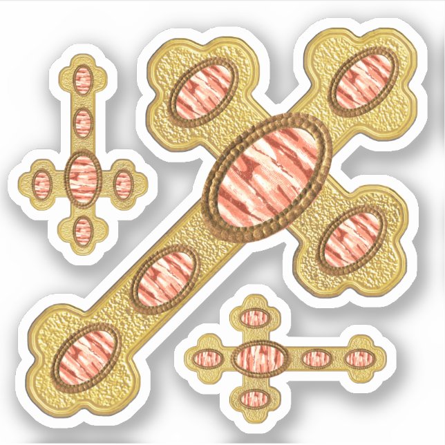 Budded Crosses with 6 Faux Red Agates - Contour Sticker (Front)