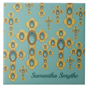 Budded Crosses with 6 Faux Turquoise - Ceramic Tile
