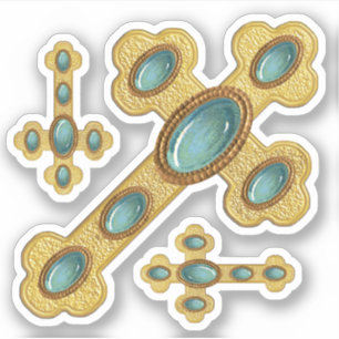 Budded Crosses with 6 Faux Turquoise - Contour Sticker