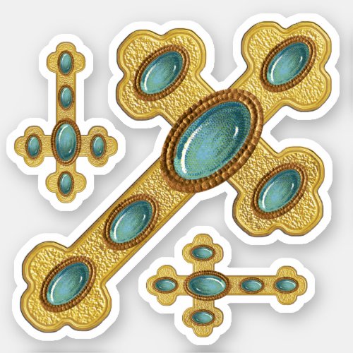 Budded Crosses with 6 Faux Turquoise _ Contour Sticker