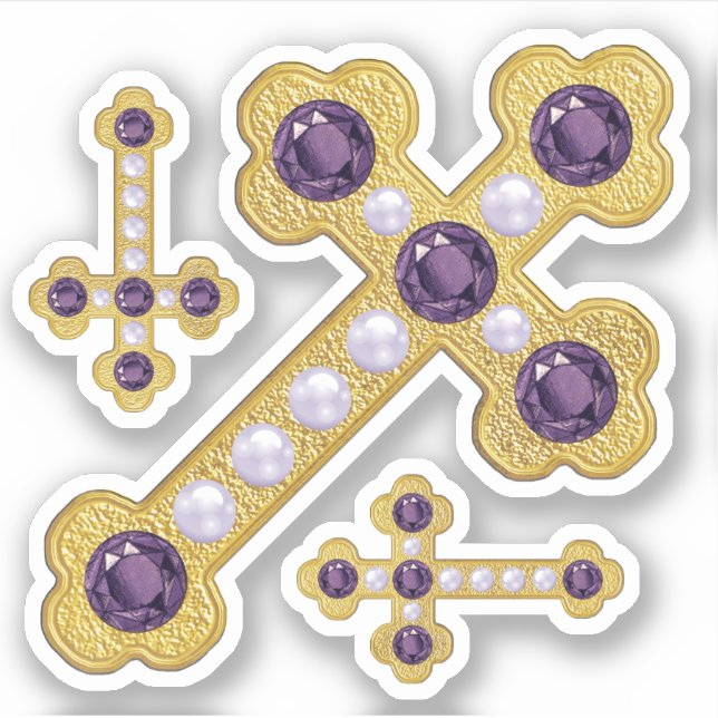 Budded Crosses with Faux Amethysts & Pearls - Sticker (Front)