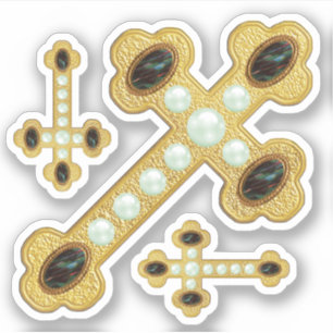 Budded Crosses with Faux Bloodstones & Pearls - Sticker