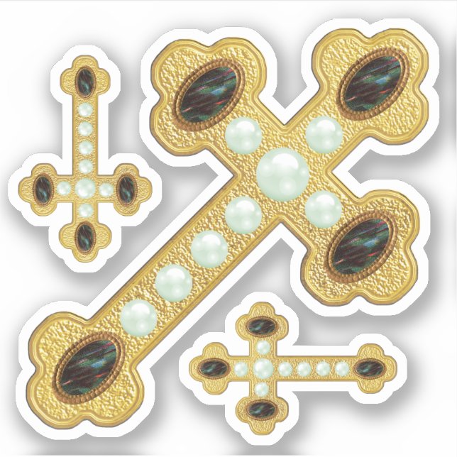 Budded Crosses with Faux Bloodstones & Pearls - Sticker (Front)