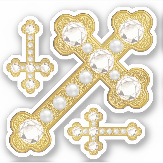 Budded Crosses with Faux Diamonds & Pearls - Sticker (Front)