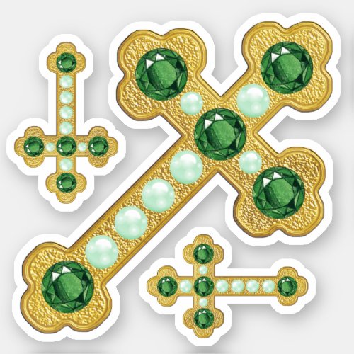 Budded Crosses with Faux Emeralds  Pearls _ Sticker