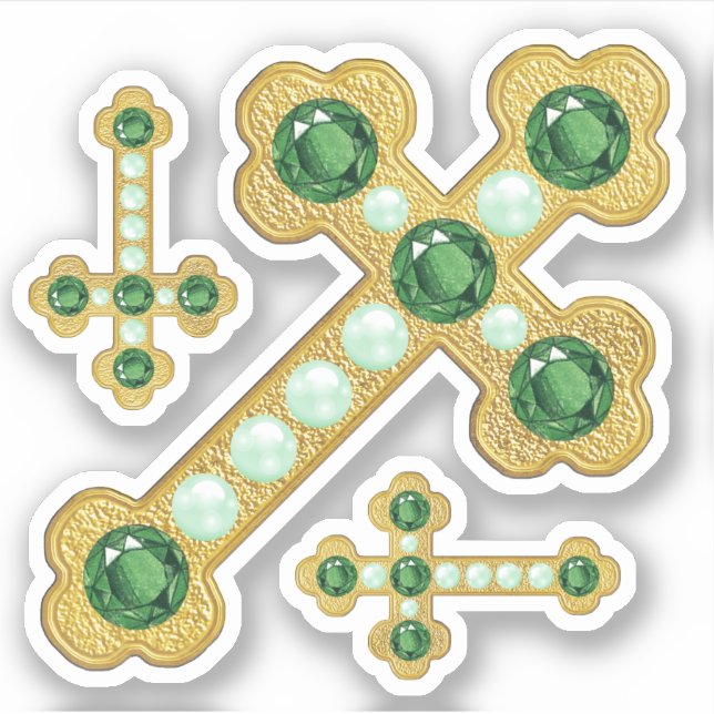 Budded Crosses with Faux Emeralds & Pearls - Sticker (Front)