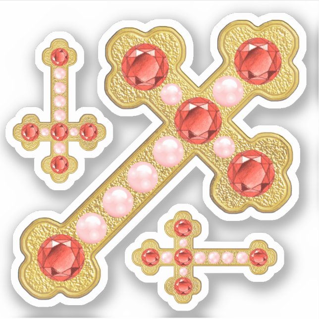 Budded Crosses with Faux Garnets & Pearls-Contour Sticker (Front)