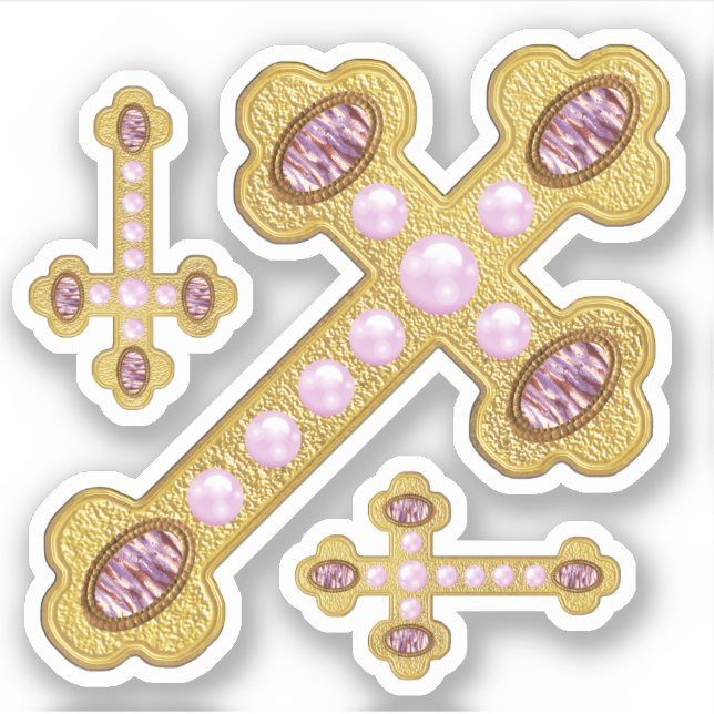 Budded Crosses with Faux Purple Agates & Pearls - Sticker (Front)