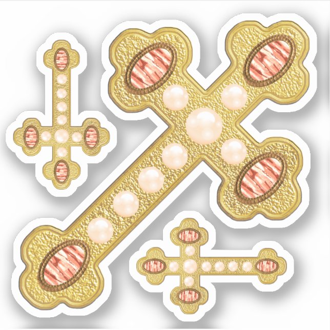 Budded Crosses with Faux Red Agates & Pearls - Sticker (Front)