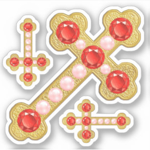 Budded Crosses with Faux Rubies & Pearls - Contour Sticker