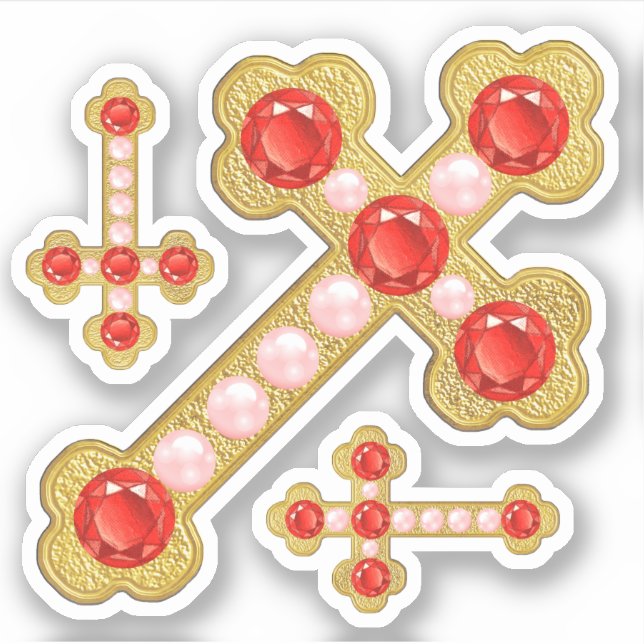 Budded Crosses with Faux Rubies & Pearls - Contour Sticker (Front)