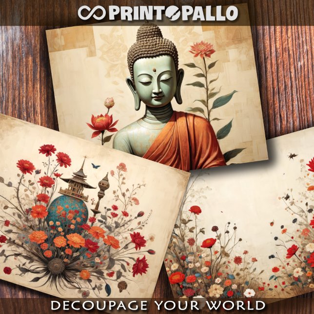 Buddha, a Zen temple and flowers -  Wrapping Paper Sheets (Creator Uploaded)
