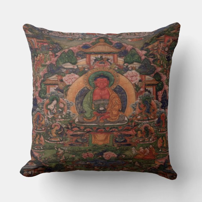 Buddha Amitabha in His Pure Land of Suvakti Throw Pillow (Front)