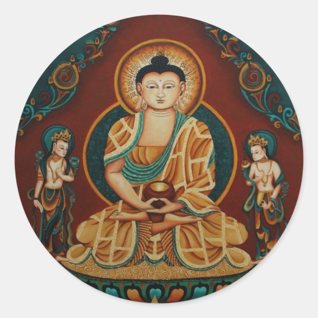 Buddha Amitabha with Bodhisattvas Classic Round Sticker (Front)