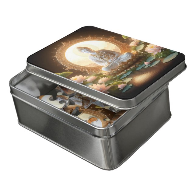 Buddha among blooming lotuses jigsaw puzzle (Lid Open)