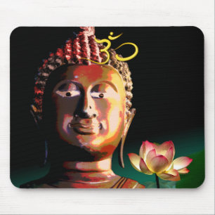 Buddha and Bloomed Lotus and Om mousepad