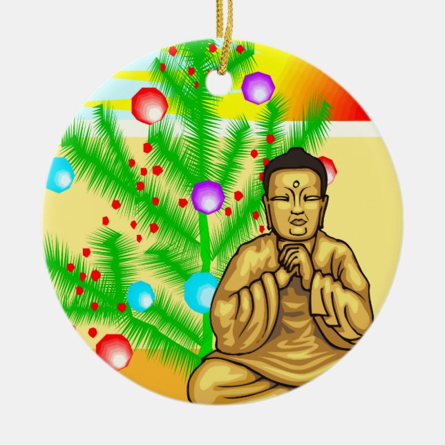 Buddha and Christmas tree Ceramic Ornament (Front)