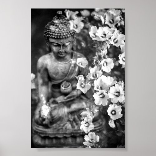 BUDDHA AND FLOWERS PHOTOGRAPHIC POSTER